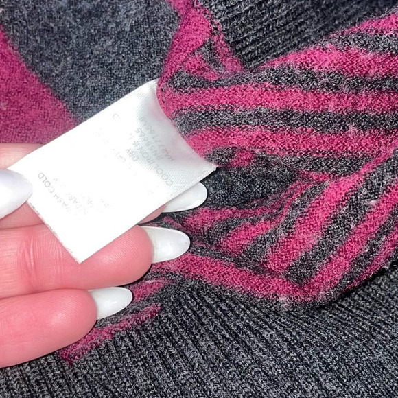 Halogen sweater women's burgundy gray back zip up striped 100% Merino Wool SZ SM - Picture 9 of 11